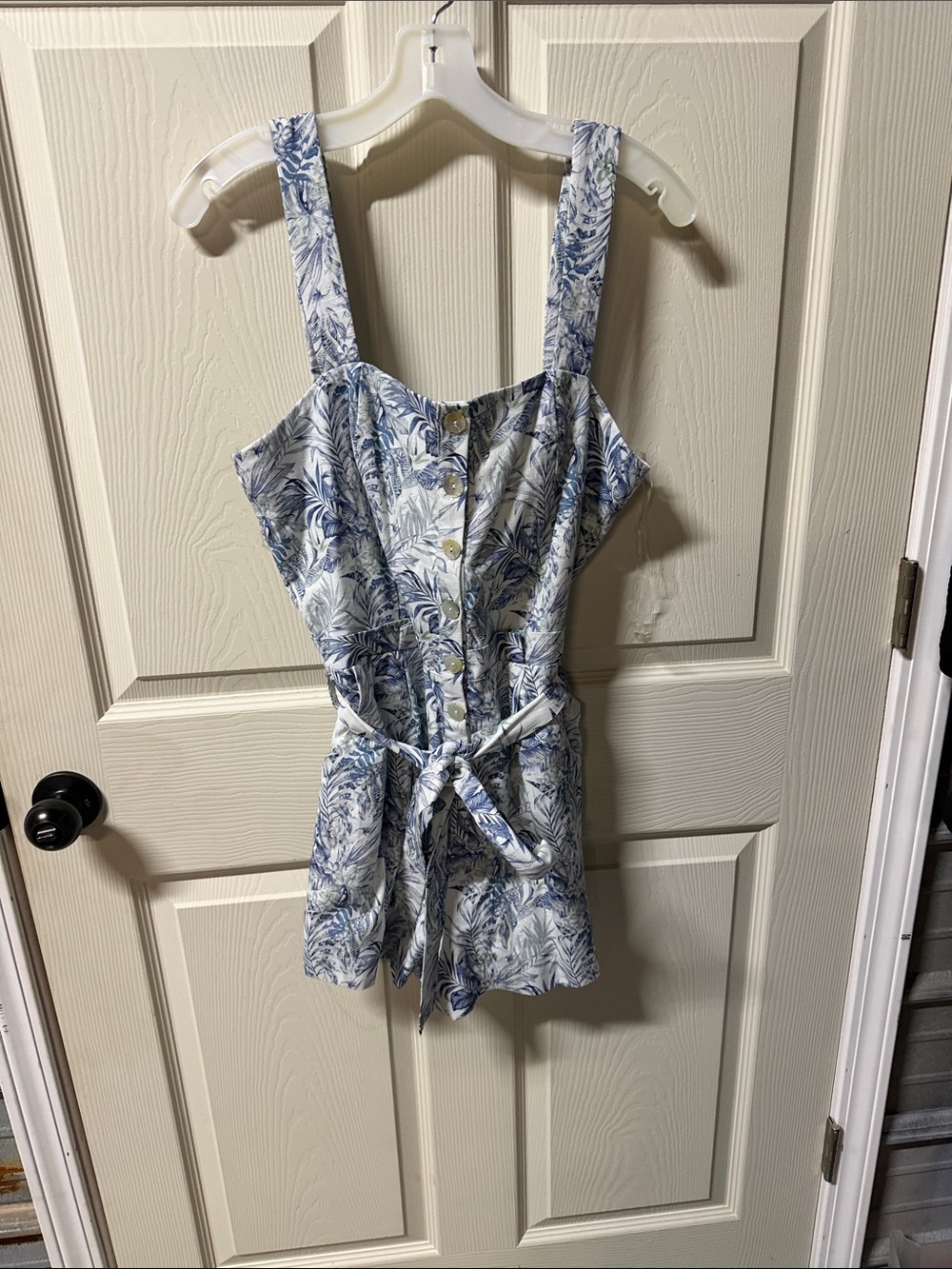 entro Blue and White Floral Tie-Front Romper